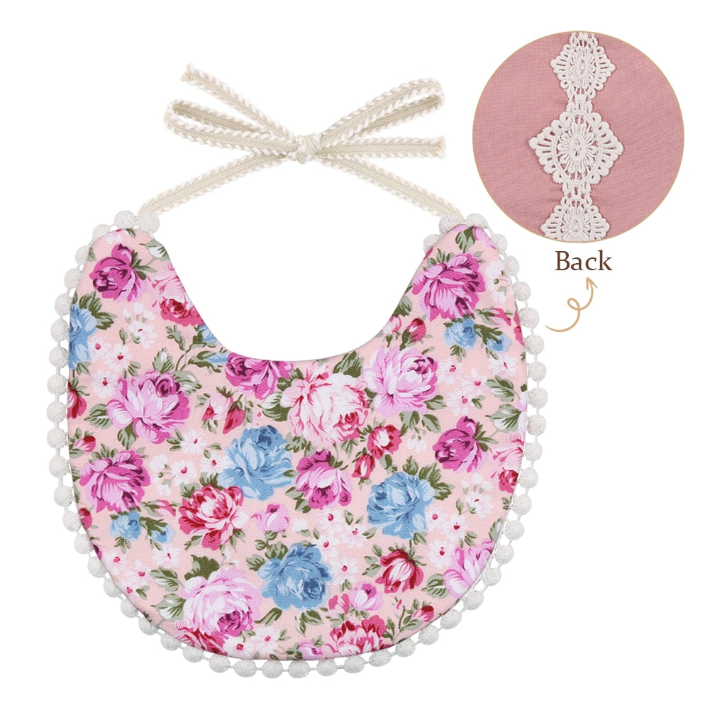 'Evergreen' - Bespoke Two-sided Floral & Lace Baby Bib