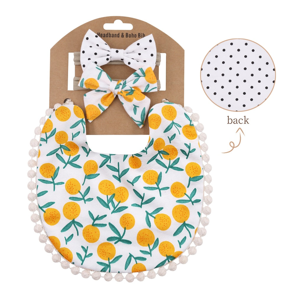 'Evergreen' - Bespoke Lace & Floral 3Pcs Baby Bib and Headband