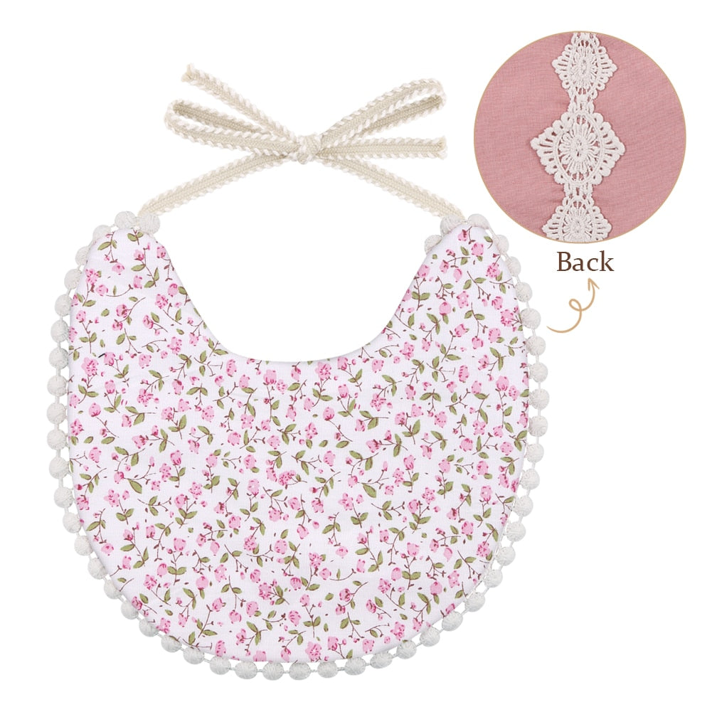 'Evergreen' -  Bespoke Two-sided Floral & Lace Baby Bib