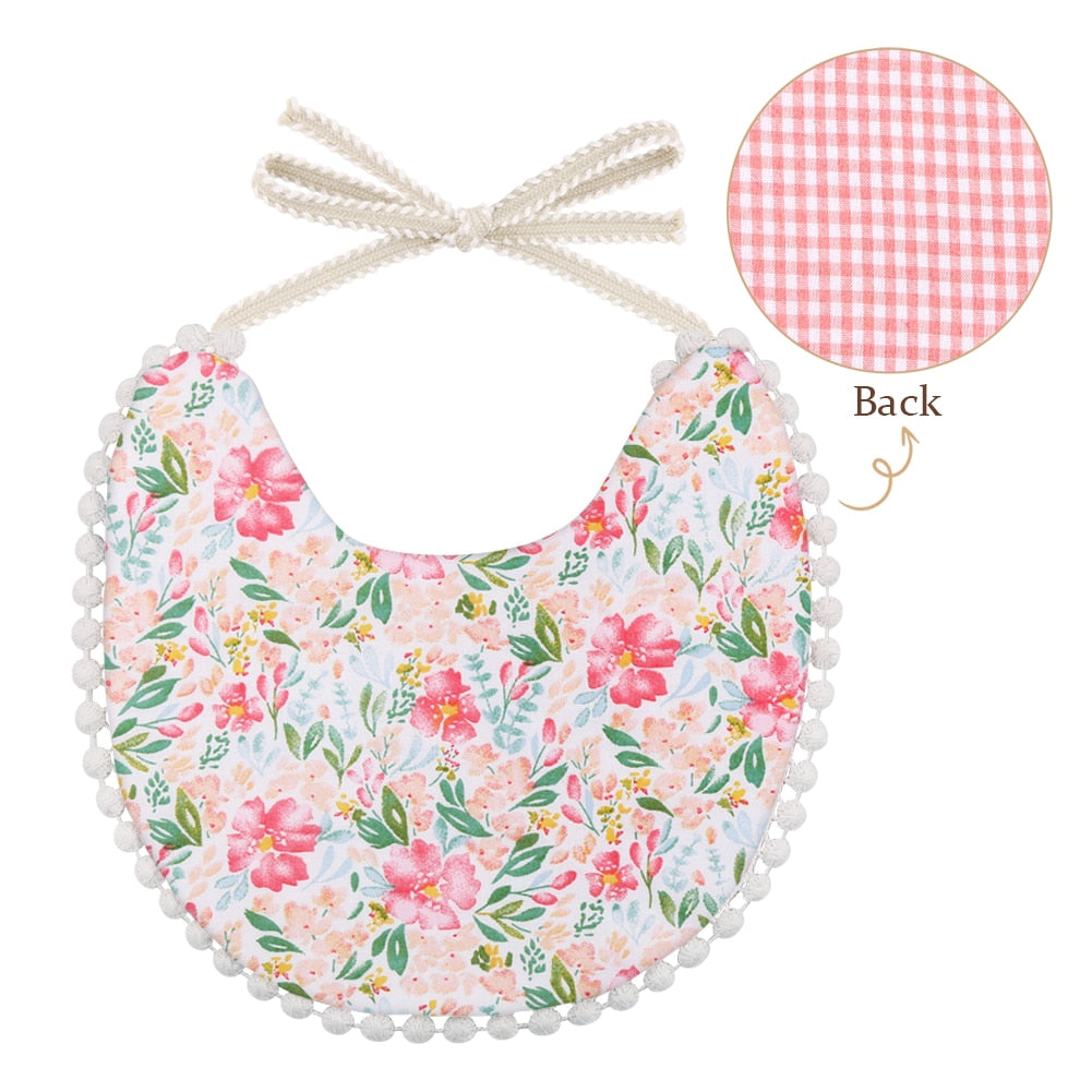 'Evergreen' -  Bespoke Two-sided Floral & Lace Baby Bib