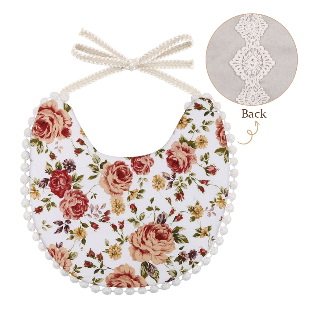 'Evergreen' -  Bespoke Two-sided Floral & Lace Baby Bib